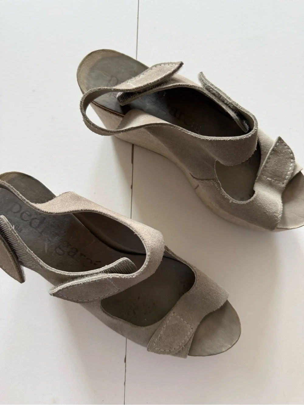 Pedro Garcia Gray Suede Platform Wedge Sandals